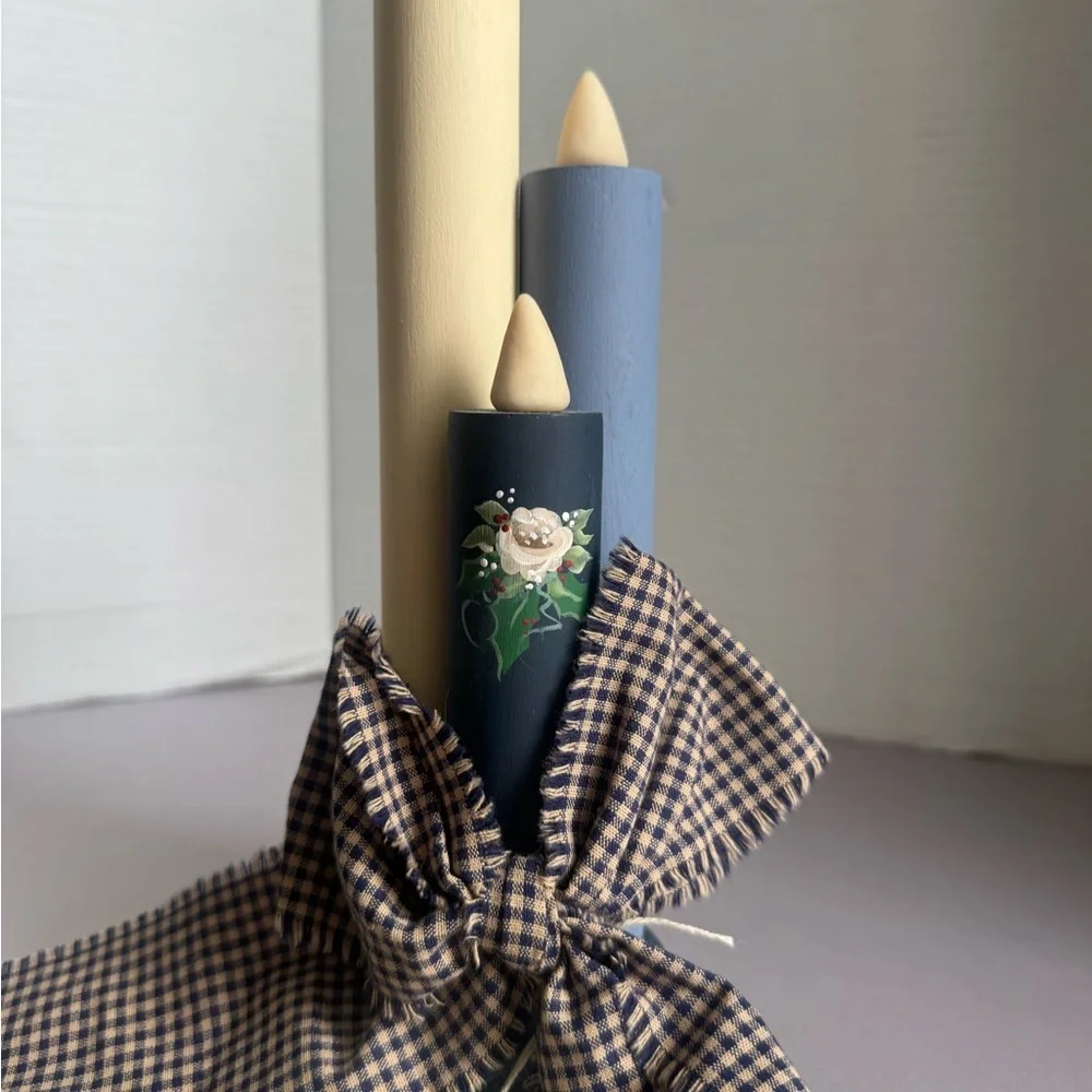 Wood Triple Taper Candle Hand Painted